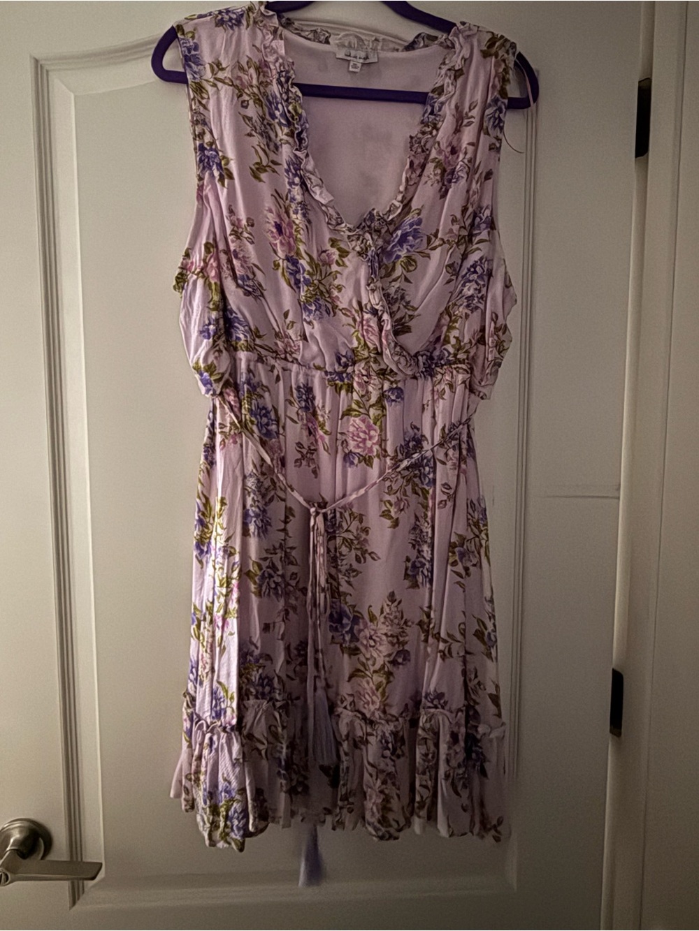 Sleeveless Lavender Floral Tie-Waist Dress 1XL